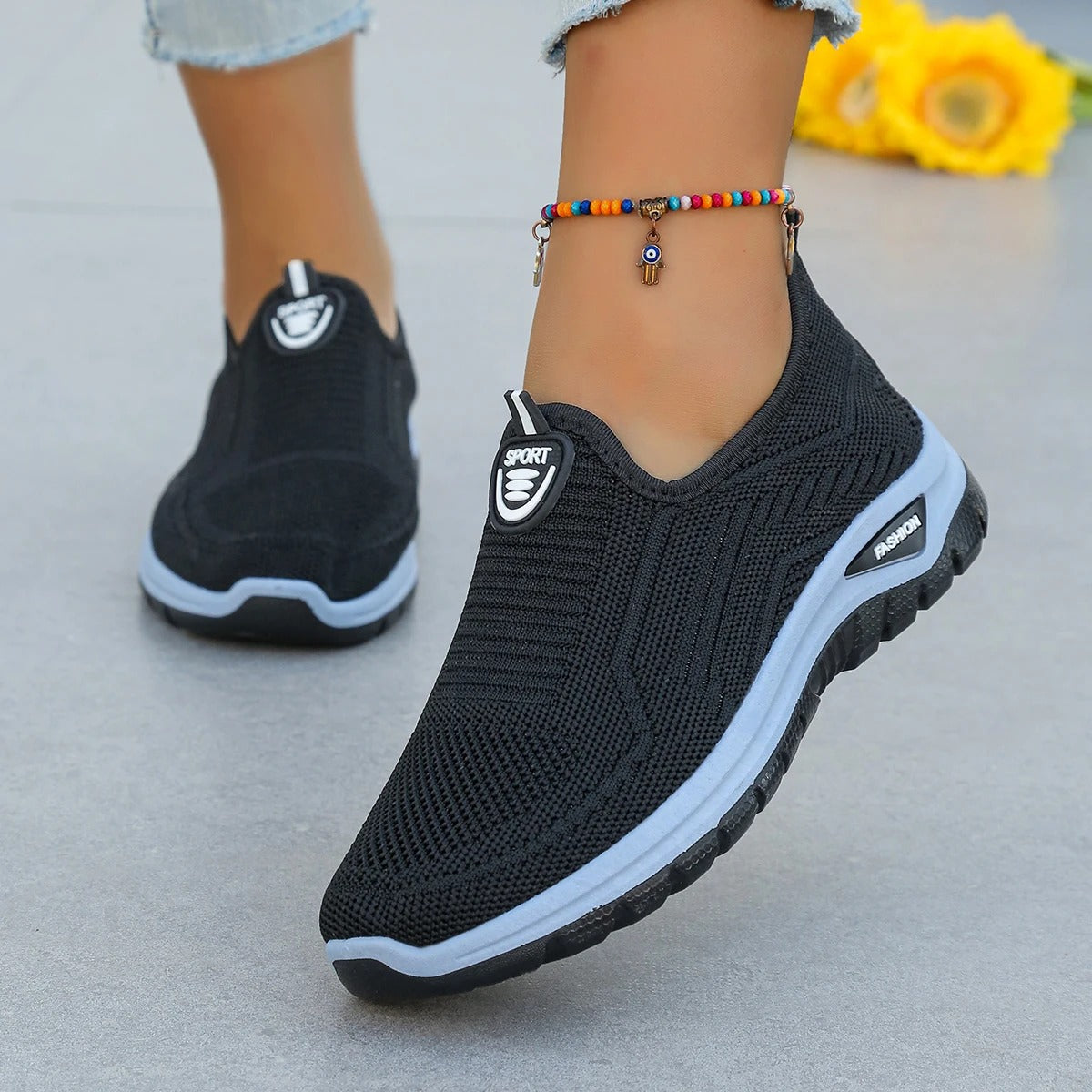 Baskets orthopédiques femme sans lacets noires – Enfilage rapide et maintien confortable | Careshoes