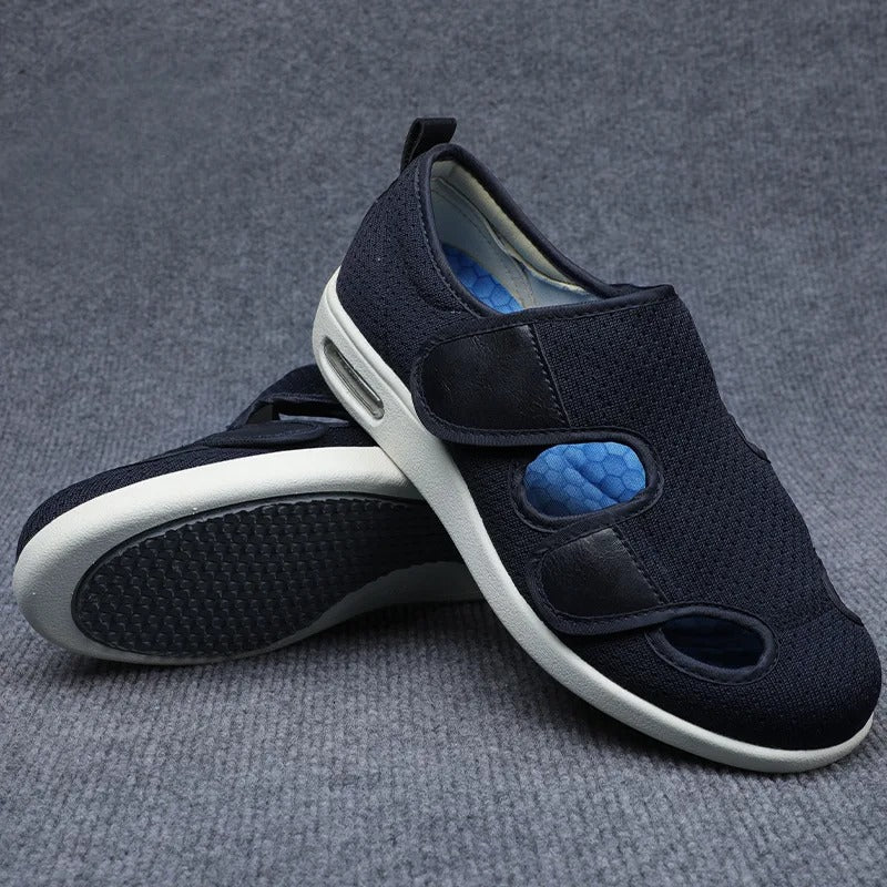Chaussons orthopédiques grande ouverture bleu – Idéals après opération ou soins médicaux | Careshoes