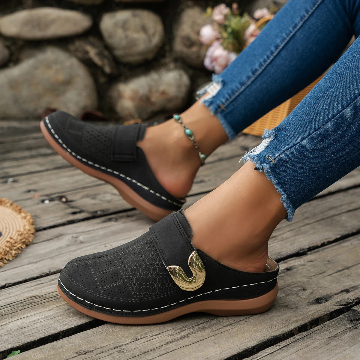 Sandales orthopédiques noires confort renforcé – Absorption des chocs et marche fluide | Careshoes