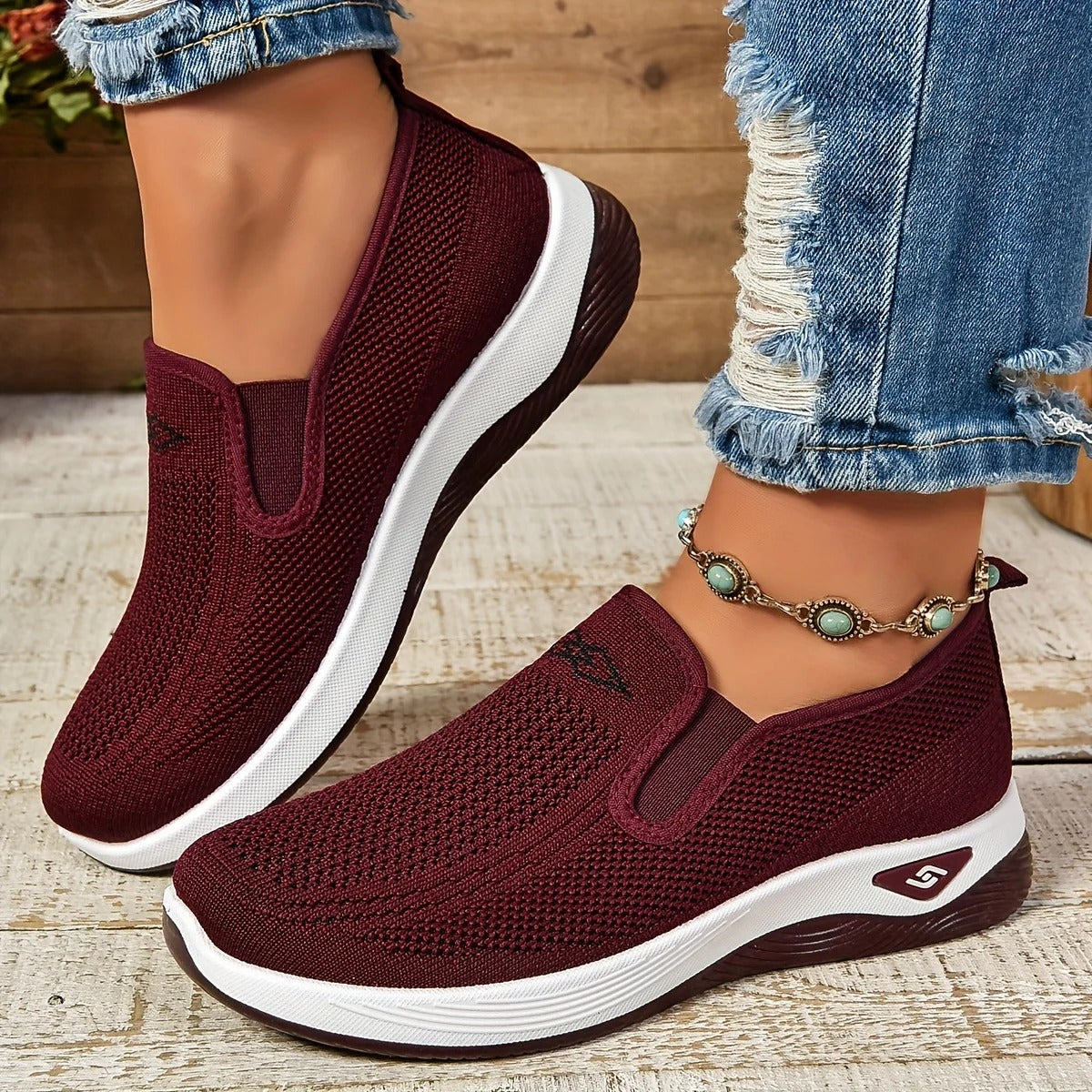Baskets orthopédiques sans lacets rouge pour femme – Style discret et ajustement pratique au quotidien | Careshoes