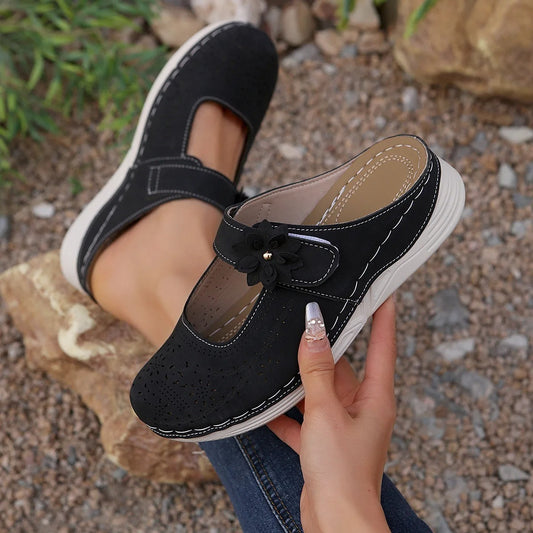 Sandales orthopédiques noires ouverture large – Faciles à enfiler et parfaites pour l’été | Careshoes
